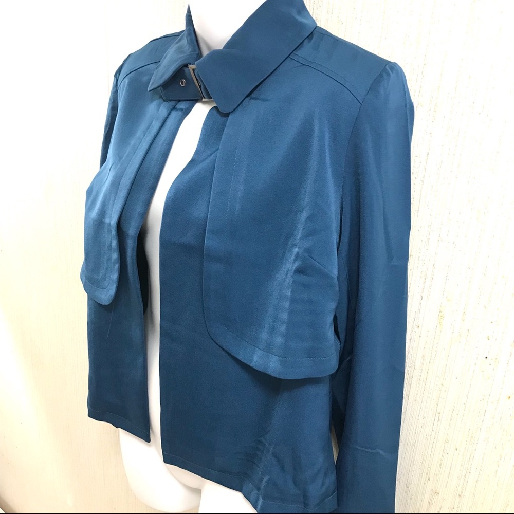 Military Style Jacket Blazer Small Open Front Blue Neck C…